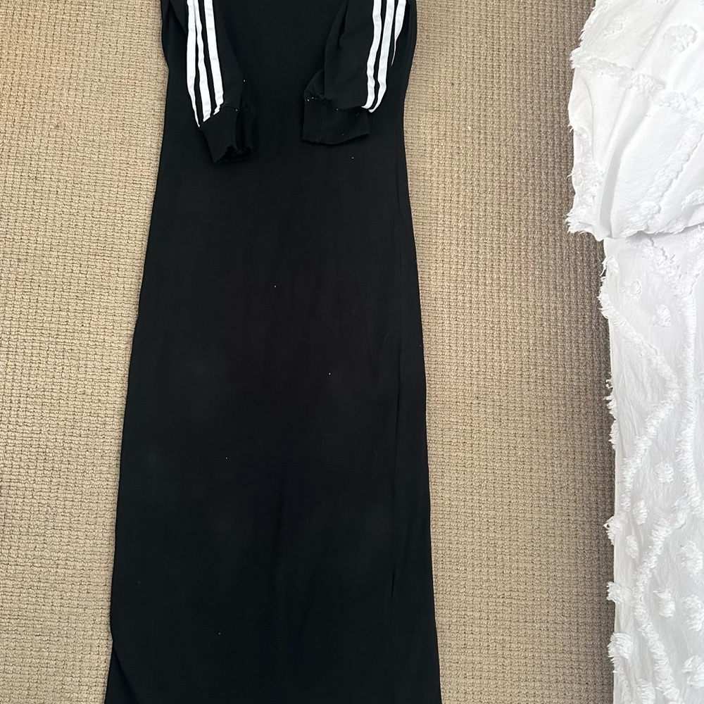 Adidas Black Long Sleeve Dress with White Stripes
